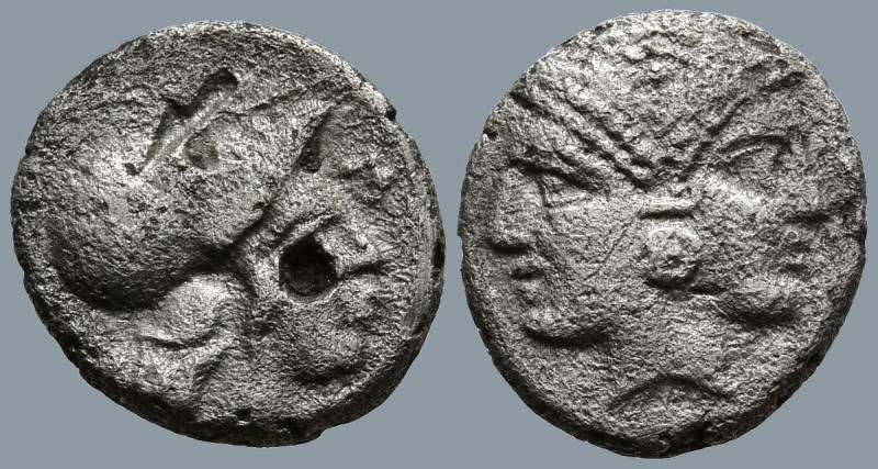 MYSIA. Lampsakos. (4th-3rd century BC).
AR Diobol (11.1mm 1.14g)
Obv: Female j...