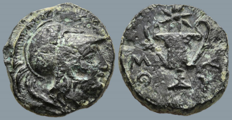 LESBOS. Methymna. (2nd-1st century BC).
AE Bronze (11.9mm 1.29g)
Obv: Head of ...