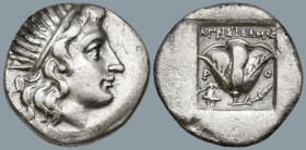 ISLANDS off CARIA, Rhodos. Rhodes. (Circa 170-150 BC). 'Plinthophoric' coinage. Agesidamos, magistrate.
AR Drachm (15.3mm 2.97g)
Obv: Radiate head o...