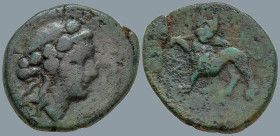 LYDIA. Sardes (Circa 2nd-1st century BC)
AE Bronze (18.1mm 4.24g)
Obv: Head of Dionysos right wearing ivy wreath
Rev: Horned panther standing left,...