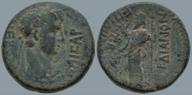 LYDIA. Sardes. Nero (54-68 AD) Mindius, magistrate
AE Bronze (8.6mm 4.76g)
Obv: NEPΩN KAIΣAP. Laureate head right
Rev: EΠΙ MINΔIOY ΣAPΔIANΩN. Diony...