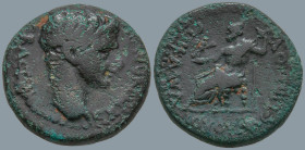 PHRYGIA. Synnada. Tiberius (14-37 AD)
Bronze (19.3mm 4.67g)
Obv : Bare head right.
Rev : ΕΠΙ ΚΛΑΥΔΙΟΥ ΟΥΑΛΕΡΙΑΝΟΥ. Zeus seated left on throne, hold...