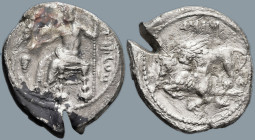 CILICIA. Tarsos. Mazaios, Satrap of Cilicia (361/0-334/3 BC).
AR Stater (25.2mm 10.01g)
Obv: Baaltars seated left on throne, head facing, holding ea...