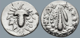 LYDIA. Tralleis. (Circa 166-67 BC).
AR Cistophoric Didrachm (21.5mm 5.98g)
Obv: Lion skin draped over upright club within wreath
Rev: Grape bunch o...