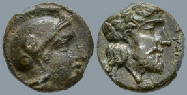 ASIA MINOR. Uncertain mint (Autokane ?) (Circa 300-200 BC.)
AE Bronze Æ 10mm., 1,71g.
Obv: Helmeted head of Athena right
Rev: Laureate head of Zeus...