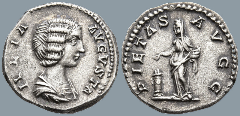 Julia Domna (193-211 AD). Rome
AR Denarius (18.2mm 3.42g)
Obv: IVLIA AVGVSTA. ...