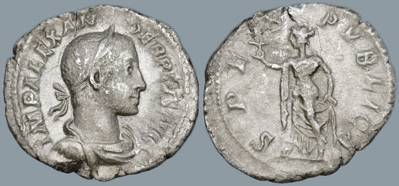 Severus Alexander (222-235 AD). Rome
AR Denarius (19.1mm 1.91g).
Obv: IMP ALEX...