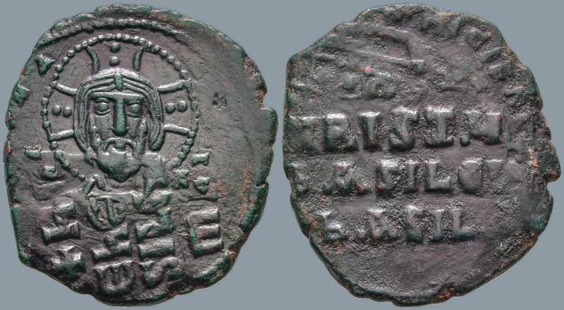 Anonymous Follis. Time of Basil II with Constantine VIII (976-1025.AD). Constant...