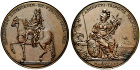 MEDAGLIE ITALIANE 
 NAPOLI 
 Filippo V di Spagna, 1700-1707. Medaglia 1702 opus A. de Gennaro. Æ gr. 83,86 mm 59 Il re in armatura a cavallo verso s...