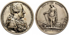 MEDAGLIE ITALIANE 
 SAVOIA 
 Vittorio Amedeo III, 1773-1796. Medaglia 1789 opus C. Lavy. Æ argentato gr. 66,87 mm 49,8 Busto a d. con mantello. Rv. ...