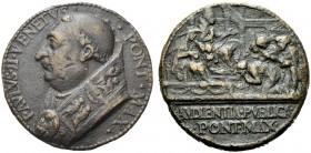 MEDAGLIE PAPALI 
 ROMA 
 Paolo II (Pietro Barbo), 1464-1471. Medaglia. Æ gr. 47,92 mm 38,5 Busto a s. Rv. Il Papa a s. in trono affiancato da due Ca...