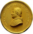 MEDAGLIE PAPALI 
 BOLOGNA 
 Pio IX (Giovanni Maria Mastai Ferretti), 1846-1870. Placchetta uniface dorata datata 1855 opus L. Arnaud. Æ gr. 32,52 mm...