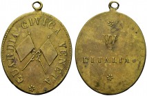 DECORAZIONE ITALIANE 
 VENEZIA 
 Governo Provvisorio, 1848-1849. Medaglia-distintivo per i componenti della guardia civica veneta. Æ mm 45. Bramb. 2...
