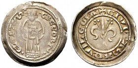 MONETE ITALIANE 
 AQUILEIA 
 Gregorio, 1251-1269. Denaro con giglio piccolo. Ar gr. 1,04 Il patriarca stante in dalmatica. Rv. Giglio. Bernardi 17....