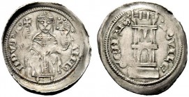 MONETE ITALIANE 
 AQUILEIA 
 Raimondo, 1273-1298. Denaro con torre (1274). Ar gr. 1,11 Il patriarca seduto tiene croce e libro. Rv. Torre merlata. B...