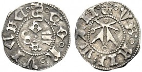 MONETE ITALIANE 
 FERMO 
 Francesco Sforza di Cotignola, 1434-1446. Bolognino. Ar gr. 0,97 Nel campo O M E S. Rv. Nel campo grande A con 4 anelli. C...