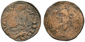 MONETE ITALIANE 
 FERRARA 
 Alfonso II d’Este, 1559-1597. Sesino. Æ gr. 1,01 Busto corazzato a s. Rv. Aquila coronata ad ali spiegate. CNI 132/133; ...