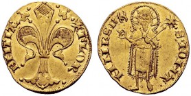 MONETE ITALIANE 
 FIRENZE 
 Repubblica, 1189-1531. Fiorino 1360 II Semestre, X serie circa 1348-1367. Au gr. 3,53 Giglio. Rv. S. Giovanni, con nimbo...