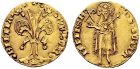 MONETE ITALIANE 
 FIRENZE 
 Repubblica, 1189-1531. Fiorino 1369 I Semestre, XI serie circa 1368-1379. Au gr. 3,50 Come precedente. Simbolo: due past...