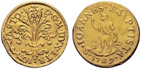MONETE ITALIANE 
 FIRENZE 
 Gian Gastone de’Medici, 1723-1737. Fiorino 1729. Au gr. 3,40 Giglio. Rv. San Giovanni seduto. CNI 16; Galeotti II,7; Fri...