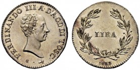 MONETE ITALIANE 
 FIRENZE 
 Ferdinando III di Lorena, 1814-1824. Lira 1822. Ar gr. 3,90 Testa nuda a s. Rv.Valore in corona d’alloro. Galeotti VI, 2...