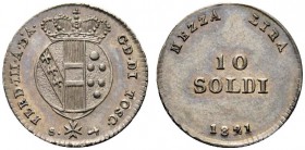 MONETE ITALIANE 
 FIRENZE 
 Ferdinando III di Lorena, 1814-1824. 10 Soldi 1821. Ar gr. 1,94 Stemma coronato. Rv. Nel campo valore in due righe. Gale...