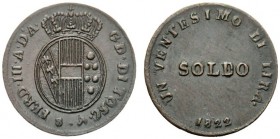MONETE ITALIANE 
 FIRENZE 
 Ferdinando III di Lorena, 1814-1824. Soldo 1822. Æ gr. 1,88 Stemma ovale. Rv. Nel campo valore. CNI 24; Pag. 82; Gig. 57...