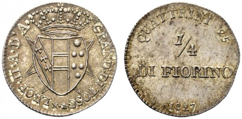 MONETE ITALIANE 
 FIRENZE 
 Leopoldo II di Lorena, 1824-1859. 1/4 di Fiorino 1...