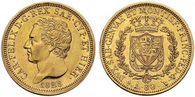 SAVOIA 
 Carlo Felice, Re di Sardegna, 1821-1831. 80 Lire 1828 Torino (L). Au Come precedente. Pag. 32; Gig. 9.
 Bello SPL