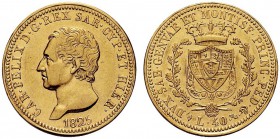 SAVOIA 
 Carlo Felice, Re di Sardegna, 1821-1831. 40 Lire 1825 Torino. Au Come precedente. Pag. 42; Gig. 17.
 Raro. Buon BB
