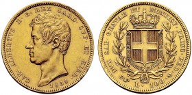 SAVOIA 
 Carlo Alberto, Re di Sardegna, 1831-1849. 100 Lire 1835 Torino. Au Come precedente. Pag. 141; Gig. 7.
 Colpetti al bordo. q. SPL