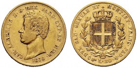 SAVOIA 
 Carlo Alberto, Re di Sardegna, 1831-1849. 20 Lire 1838 Torino. Au Come precedente. Pag. 187; Gig. 29.
 Molto Raro. Buon BB