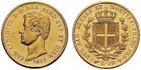 SAVOIA 
 Carlo Alberto, Re di Sardegna, 1831-1849. 20 Lire 1839 Torino. Au Come precedente. Pag. 189; Gig. 30.
 SPL