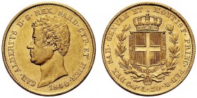 SAVOIA 
 Carlo Alberto, Re di Sardegna, 1831-1849. 20 Lire 1840 Torino. Au Come precedente. Pag. 191; Gig. 32.
 Raro. SPL