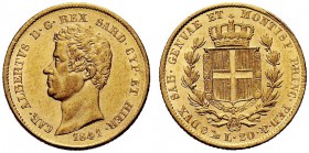 SAVOIA 
 Carlo Alberto, Re di Sardegna, 1831-1849. 20 Lire 1841 Genova. Au Come precedente. Pag. 192; Gig. 33.
 Bello SPL/q. FDC