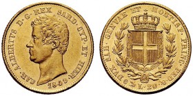 SAVOIA 
 Carlo Alberto, Re di Sardegna, 1831-1849. 20 Lire 1849 Genova. Au Come precedente. Pag. 207; Gig. 44.
 Bello SPL