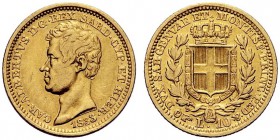 SAVOIA 
 Carlo Alberto, Re di Sardegna, 1831-1849. 10 Lire 1833 Torino. Au Come precedente. Pag. 212; Gig. 47.
 Molto Raro. Buon BB