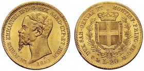 SAVOIA 
 Vittorio Emanuele II, Re di Sardegna, 1849-1861. 20 Lire 1851 Genova. Au Come precedente. Pag. 339; Gig. 3.
 FDC