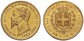 SAVOIA 
 Vittorio Emanuele II, Re di Sardegna, 1849-1861. 20 Lire 1858 Genova. Au Come precedente. Pag. 352; Gig. 15.
 q. FDC