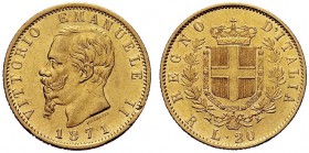 SAVOIA 
 Vittorio Emanuele II, Re d’Italia, 1861-1878. 20 Lire 1871 Roma. Au Come precedente. Pag. 466; Gig. 16.
 Molto Raro. Colpetti al dr. SPL
