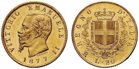 SAVOIA 
 Vittorio Emanuele II, Re d’Italia, 1861-1878. 20 Lire 1877 Roma. Au Come precedente. Pag. 474; Gig. 24.
 Fondi speculari. FDC