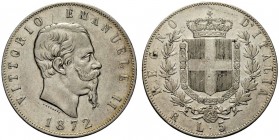 SAVOIA 
 Vittorio Emanuele II, Re d’Italia, 1861-1878. 5 Lire 1872 Roma. Ar Testa a d. Rv. Stemma di Savoia coronato con il Collare dell’Annunziata. ...