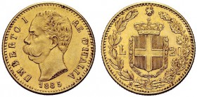SAVOIA 
 Umberto I, Re d’Italia, 1878-1900. 20 Lire 1885 Oro Rosso. Au Come precedente. Pag. 581; Gig. 15.
 SPL/q. FDC