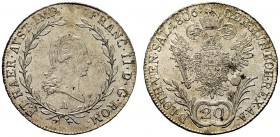 MONETE STRANIERE 
 AUSTRIA 
 Francesco II, 1792-1835. 20 Kreuzer 1806, A. Mi gr. 6,70 KM#2140.
 q. FDC
