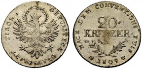 MONETE STRANIERE 
 AUSTRIA 
 Francesco II, 1792-1835. 20 Kreuzer 1809, Tirol-Hall. Mi gr. 6,62 KM#148.
 SPL