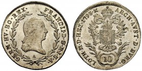 MONETE STRANIERE 
 AUSTRIA 
 Francesco II, 1792-1835. 10 Kreuzer 1793, A. Mi gr. 3,94 KM#2130.
 FDC