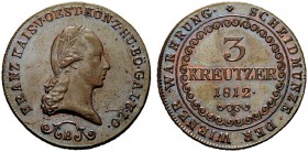 MONETE STRANIERE 
 AUSTRIA 
 Francesco II, 1792-1835. 3 Kreuzer 1812, B. Æ gr. 14,11 KM#2116.
 FDC