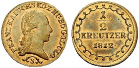 MONETE STRANIERE 
 AUSTRIA 
 Francesco I, 1804-1835. 1/2 Kreuzer 1812, S. Æ gr. 1,91. KM#2109.
 q. FDC