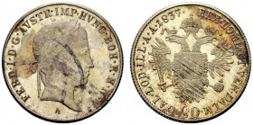 MONETE STRANIERE 
 AUSTRIA 
 Ferdinando I, 1835-1848. 20 Kreuzer 1837, A. Ar gr. 6,64 KM#2208.
 FDC