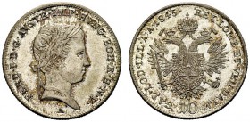 MONETE STRANIERE 
 AUSTRIA 
 Ferdinando I, 1835-1848. 10 Kreuzer 1845, A. Ar gr. 3,90 KM#2202.
 FDC